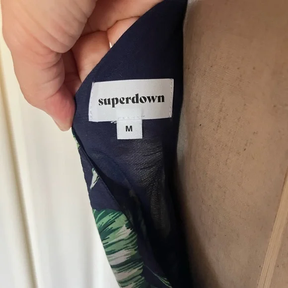 Superdown Penelope Romper in Navy with Tropical Green Palm Leaf Print - Picture 5 of 6